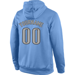 Custom Stitched Light Blue Gray-Navy Sports Pullover Sweatshirt Hoodie