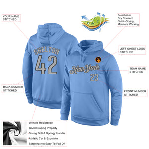 Custom Stitched Light Blue Gray-Navy Sports Pullover Sweatshirt Hoodie