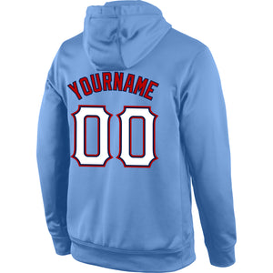 Custom Stitched Light Blue White-Red Sports Pullover Sweatshirt Hoodie