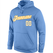 Load image into Gallery viewer, Custom Stitched Light Blue White-Gold Sports Pullover Sweatshirt Hoodie
