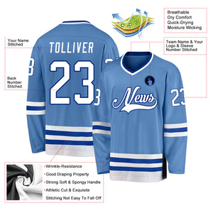 Custom Light Blue White-Royal Hockey Jersey