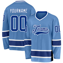 Load image into Gallery viewer, Custom Light Blue Royal-White Hockey Jersey
