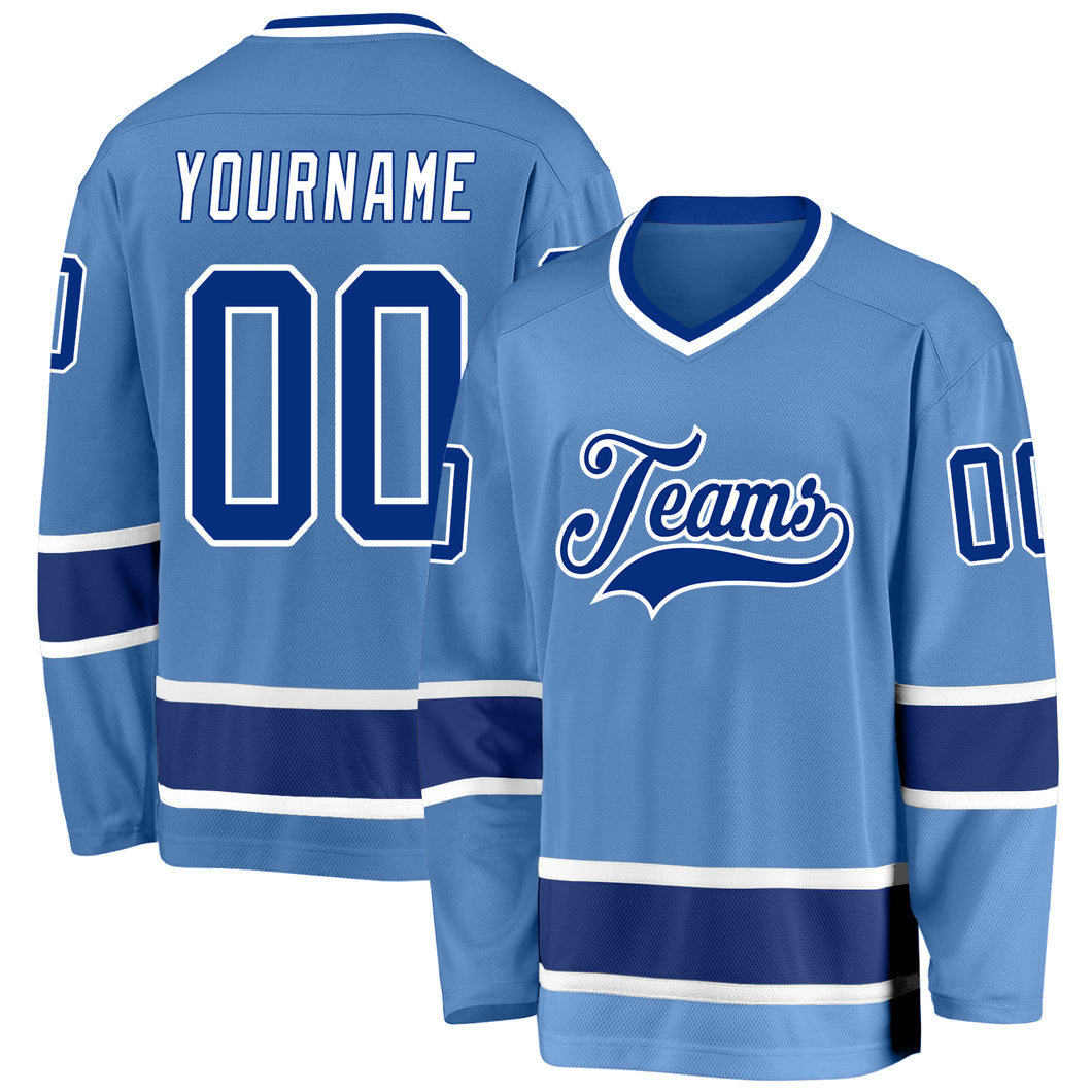 Custom Light Blue Royal-White Hockey Jersey