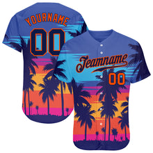 Load image into Gallery viewer, Custom Royal Navy-Orange 3D Pattern Design Palm Trees Authentic Baseball Jersey
