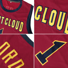 Load image into Gallery viewer, Custom Maroon Navy-Gold Authentic Throwback Basketball Jersey
