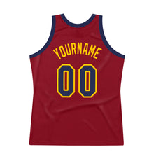 Load image into Gallery viewer, Custom Maroon Navy-Gold Authentic Throwback Basketball Jersey
