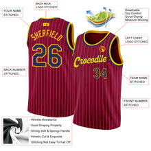 Load image into Gallery viewer, Custom Maroon White Pinstripe Navy-Gold Authentic Basketball Jersey
