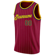 Load image into Gallery viewer, Custom Maroon White Pinstripe Navy-Gold Authentic Basketball Jersey
