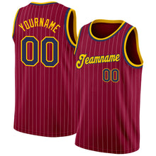 Load image into Gallery viewer, Custom Maroon White Pinstripe Navy-Gold Authentic Basketball Jersey
