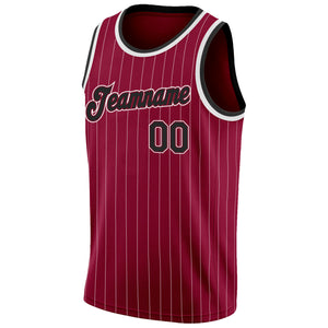 Custom Maroon White Pinstripe Black-White Authentic Basketball Jersey