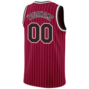 Custom Maroon White Pinstripe Black-White Authentic Basketball Jersey