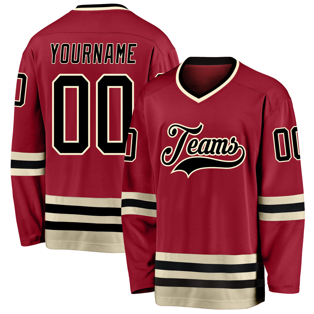 Custom Maroon Black-Cream Hockey Jersey