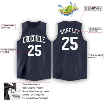 Custom Navy White Round Neck Basketball Jersey