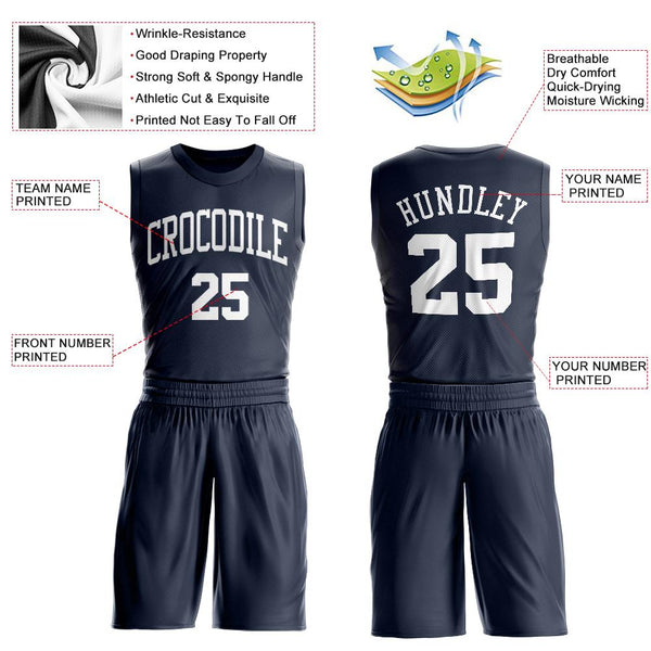 Custom Navy Silver Round Neck Sublimation Basketball Suit Jersey