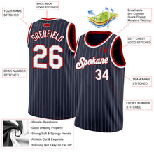 Load image into Gallery viewer, Custom Navy White Pinstripe White-Red Authentic Basketball Jersey
