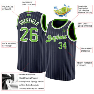 Custom Navy White Pinstripe Neon Green-White Authentic Basketball Jersey