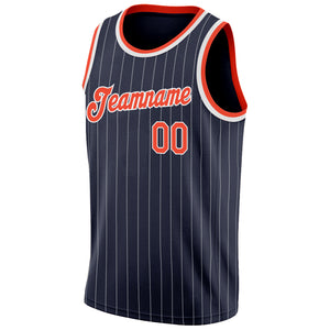 Custom Navy White Pinstripe Orange-White Authentic Basketball Jersey