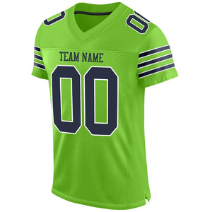 Custom Neon Green Navy-White Mesh Authentic Football Jersey