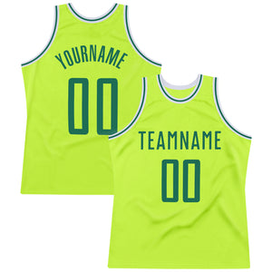 Custom Neon Green Kelly Green-White Authentic Throwback Basketball Jersey