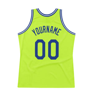 Custom Neon Green Royal-White Authentic Throwback Basketball Jersey