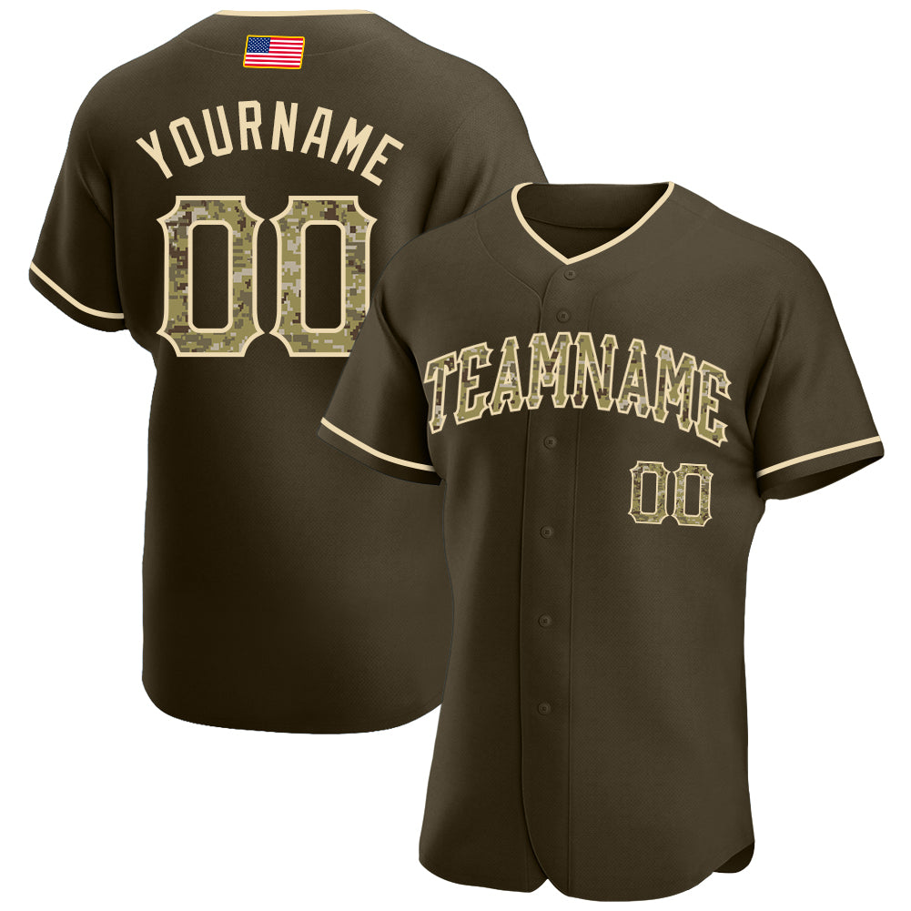 Custom Olive Camo-Black Authentic Salute To Service Baseball Jersey