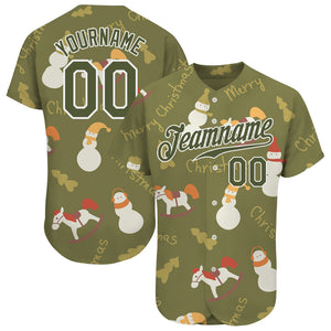 Custom Olive Olive-White Christmas 3D Authentic Salute To Service Baseball Jersey