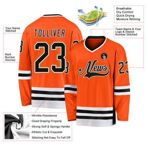 Custom Orange Black-Old Gold Hockey Jersey