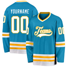 Load image into Gallery viewer, Custom Panther Blue White-Gold Hockey Jersey
