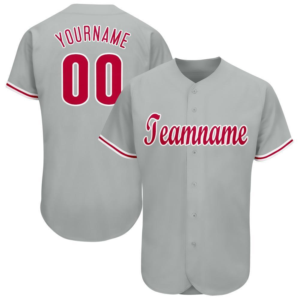 Custom Name Grey Red White Baseball Jerseys Shirt - Freedomdesign