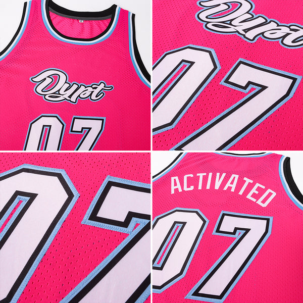 Custom Light Pink White-Black Authentic Throwback Basketball Jersey