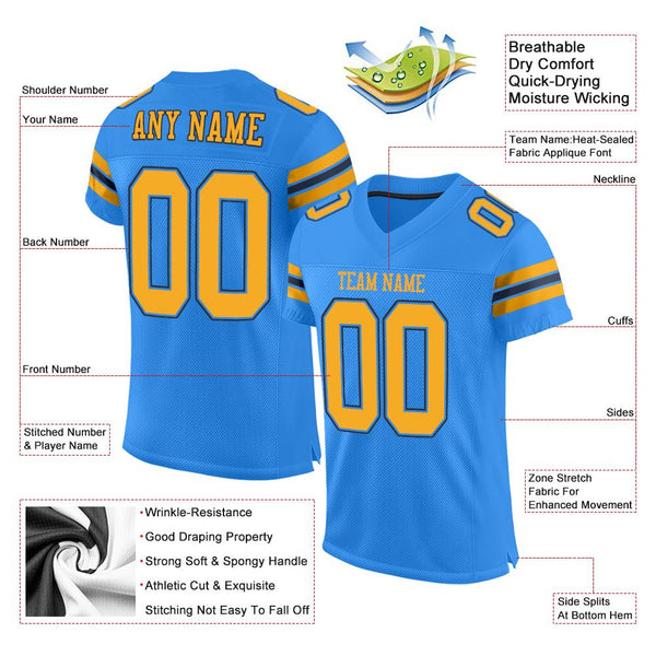 Custom Gold Navy-Powder Blue Mesh Authentic Football Jersey