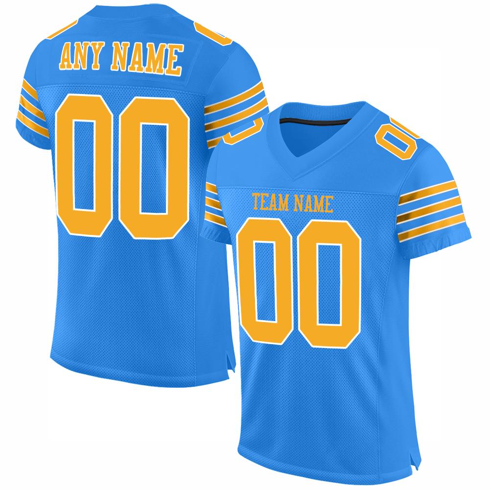 Custom Powder Blue Gold-White Mesh Authentic Football Jersey