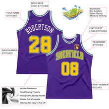 Load image into Gallery viewer, Custom Purple Gold-Kelly Green Authentic Throwback Basketball Jersey
