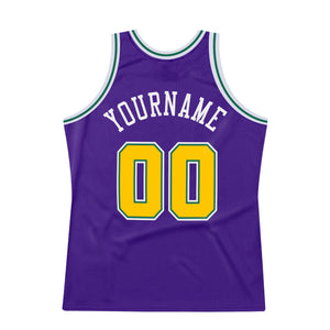 Custom Purple Gold-Kelly Green Authentic Throwback Basketball Jersey