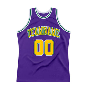 Custom Purple Gold-Kelly Green Authentic Throwback Basketball Jersey