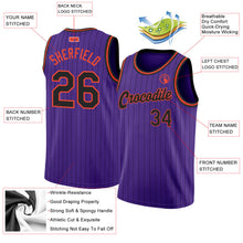 Load image into Gallery viewer, Custom Purple Black Pinstripe Black-Orange Authentic Basketball Jersey
