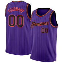 Load image into Gallery viewer, Custom Purple Black Pinstripe Black-Orange Authentic Basketball Jersey
