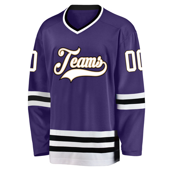 Custom Hockey Jersey Black Purple-White