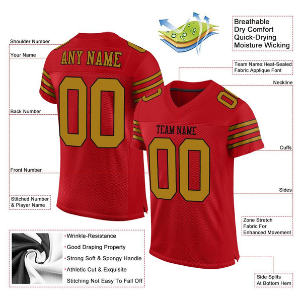 Custom Red Old Gold-White Mesh Authentic Football Jersey – FiitgCustom