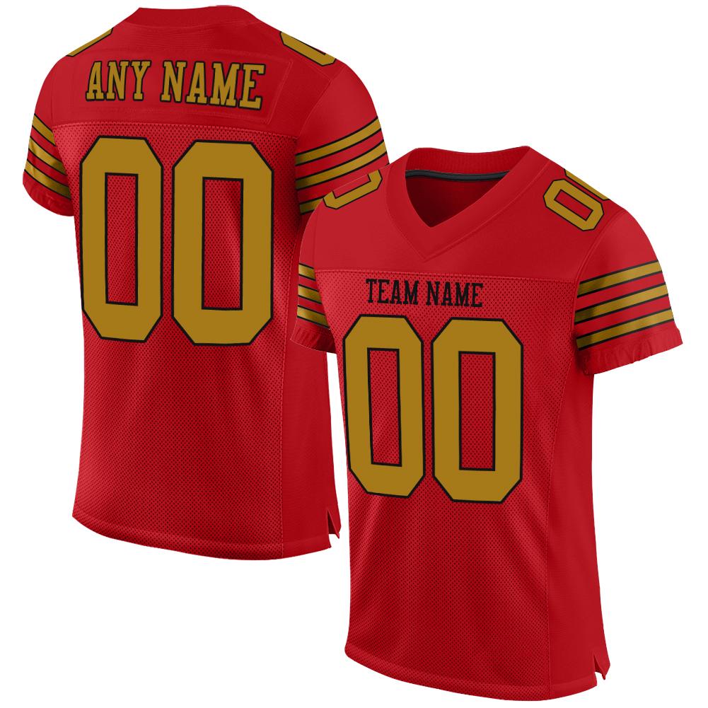 Custom Red Old Gold-Black Mesh Authentic Football Jersey – FiitgCustom