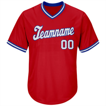 Custom Red White-Royal Authentic Throwback Rib-Knit Baseball Jersey Shirt