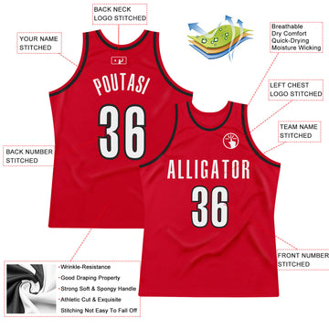 Custom Red White-Black Authentic Throwback Basketball Jersey