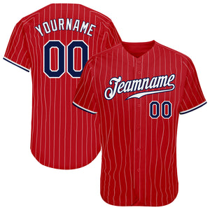 Custom Red White Pinstripe Navy-White Authentic Baseball Jersey