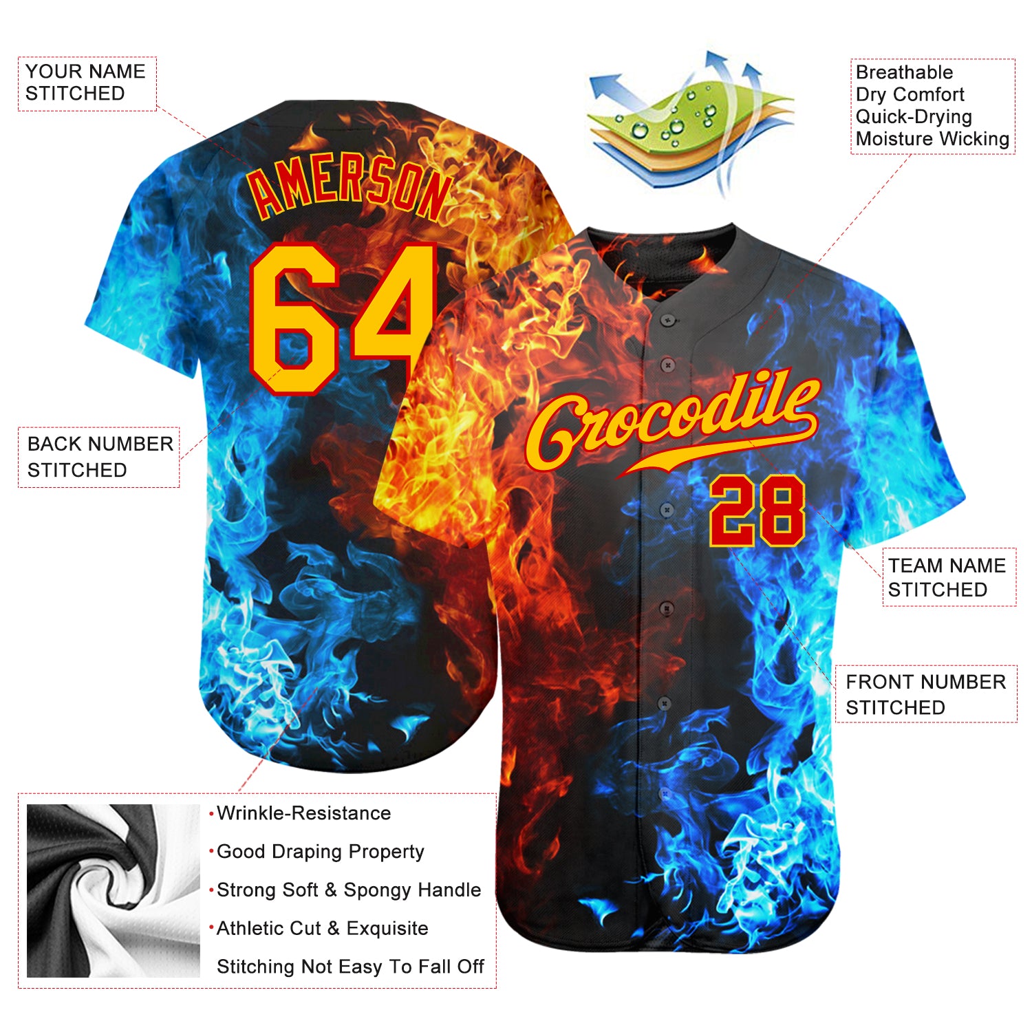 Red Stripe Sublimated Button Down Custom Baseball Jerseys | YoungSpeeds