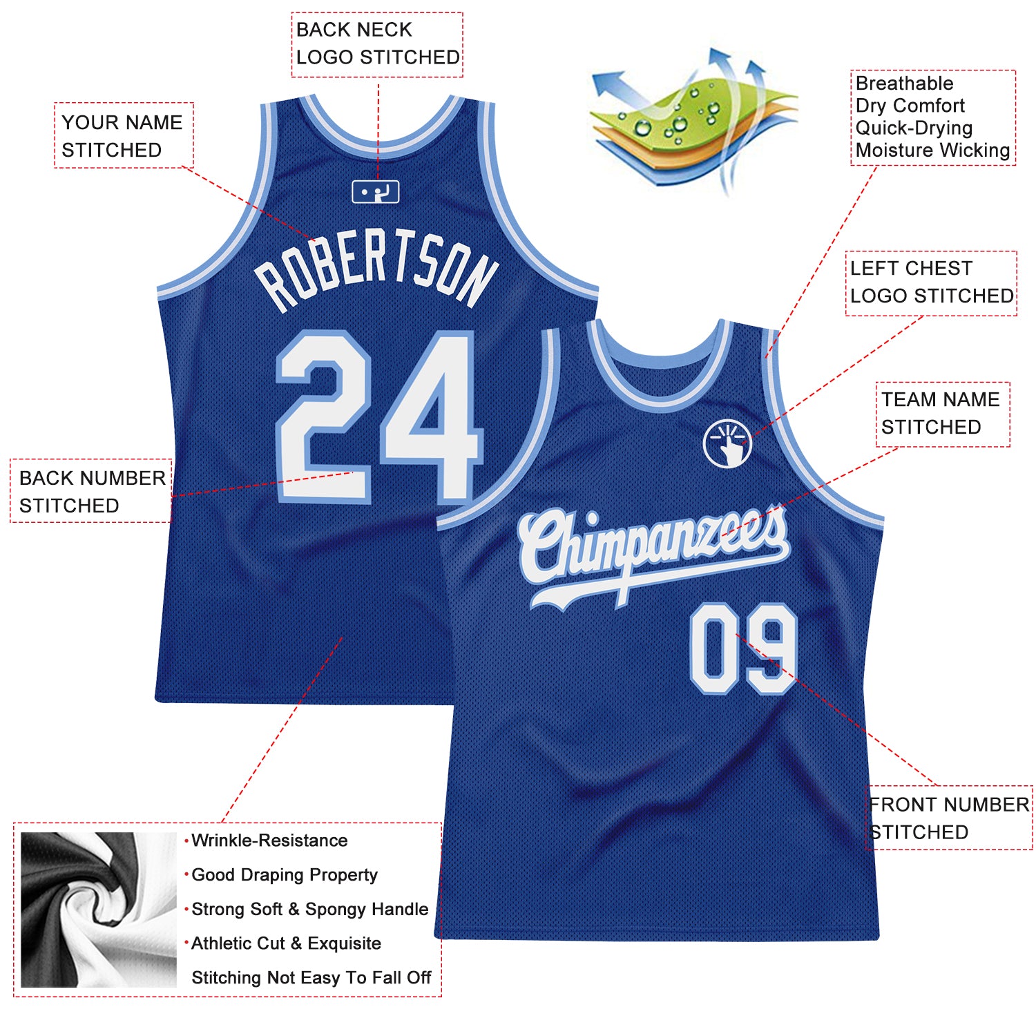 Creat Basketball Authentic Royal White Throwback Light Blue Jersey