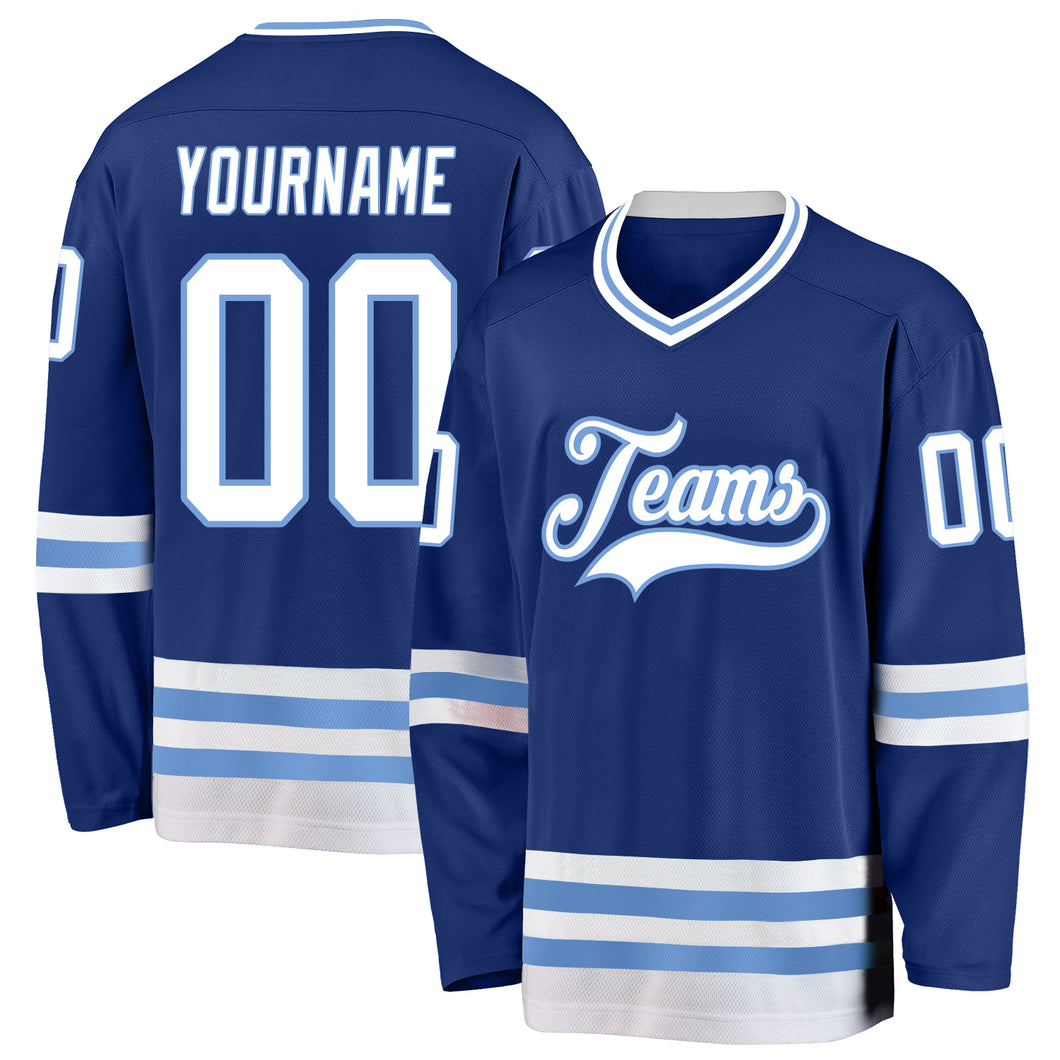 Custom Royal White-Light Blue Hockey Jersey