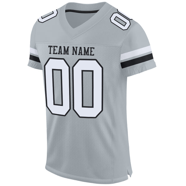 Custom White Silver-Black Mesh Authentic Football Jersey