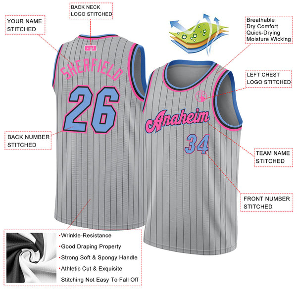 Custom Light Blue White Pinstripe Pink-Black Authentic Basketball Jersey