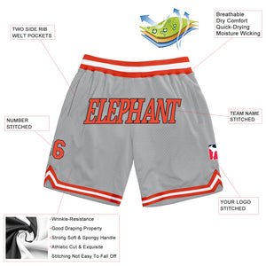 Custom Gray Orange-White Authentic Throwback Basketball Shorts