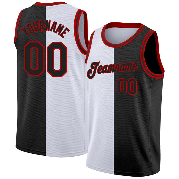 Custom Cream Black Pinstripe Red-Black Authentic Basketball Jersey